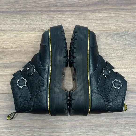 Dr. Martens Devon Flower Buckle Leather Platform Boots in Black Size 8.5 - Picture 8 of 16